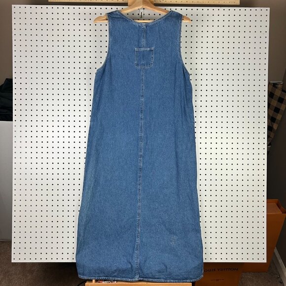 90s Denim Jean Dress Women's Medium Quilt Patchwork Stitched USA Flag Red White - Picture 5 of 7